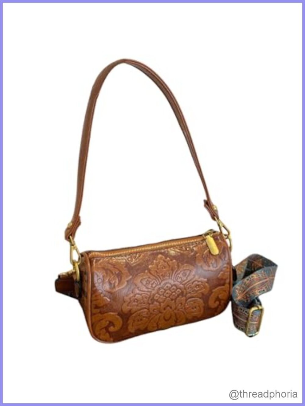 Western Floral Tooled Leather Crossbody Purse Square Hobo Bag
